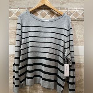 Liz Claiborne Black and Gray Striped Long Sleeve Top